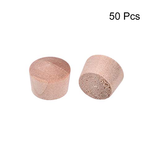 Image of uxcell Wood Button Top Plugs 7 /16 Inch Wood Color Hardwood Furniture Plugs for Craft Furniture Woodworking, 9 /25 Inch Height 50 Pcs