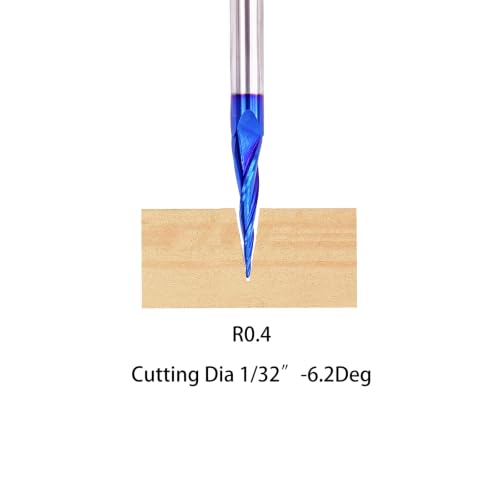 Image of Tapered Ball Nose End Mills 1 /4 inch Shank, 1 /32 inch Cutting Diameter, 6.2 Degree, Solid Carbide CNC Router Bits wiith Nano Coated for 2D /3D Milling Engraving Carving BRB362
