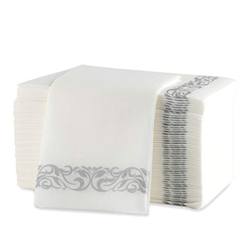 Linen Napkins with Silver Border - 50 Count | Premium Quality Napkins, Perfect for Upscale Events & Chic Parties