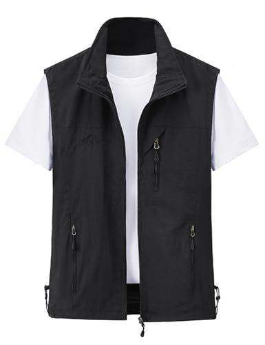 Gihuo Men's Golf Lightweight Photo Vest Fishing Travel Safari Vest Softshell Causal Sleeveless Jacket Outerwear(Black-XL)