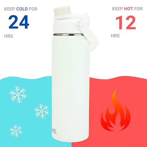 Image of Drinco Stainless Steel Water Bottle Spout Lid Vacuum Insulated Double Wall Water Bottle Wide Mouth Leak Proof Keep Cold Sport Camping Hiking (22oz Snowy)