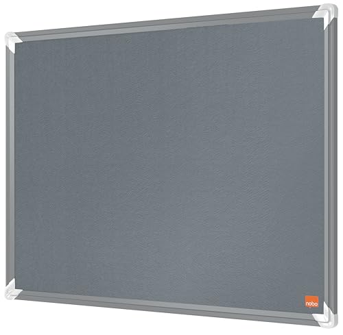 Nobo Premium Plus Felt Notice Board 600x450mm – Grey | Small Pin Board for Wall, Office Noticeboard, Display Board, Felt Memo Board, Vision Board, Mood Board, EU Ecolabel Certified