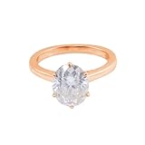 Anillos de boda para mujer, divertido anillo de compromiso solitario simple con 4 garras ovaladas de moissanita champán, oro rosa de 14 quilates, V 1/2, Oro rosa de 14 quilates, Moissanita