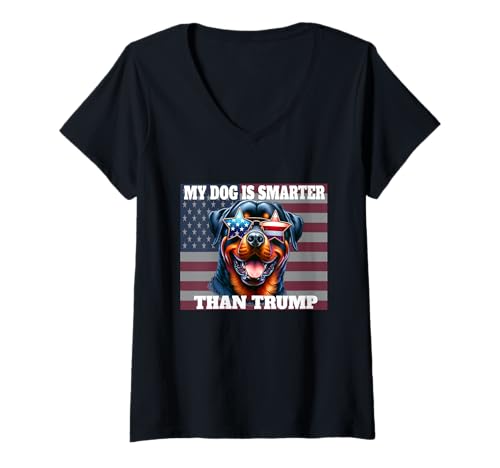 Femme Mon chien est plus intelligent que Trump, drôle d'amoureux des chiens anti-Trump T-Shirt avec Col en V