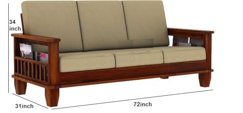 Image of Solid Wooden 3 Seater Sofa Set Furniture,Teak Wood Furniture Sofa for Home Living Room with Cushions (Honey Finish)