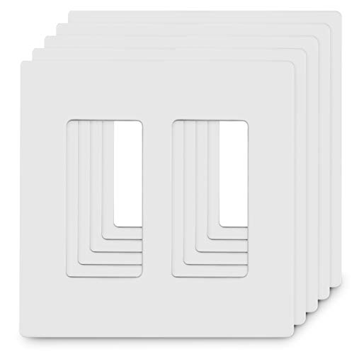 ABBOTECH 2-Gang Screwless Decorator Wall Plates Child Safe Standard Size Outlet Cover Unbreakable Polycarbonate Thermoplastic Glossy White 5 Pack UL Listed