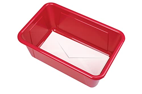Image of Storex Small Cubby Bins - Plastic Storage Containers for Classroom with Non-Snap Lid, 12.2 x 7.8 x 5.1 inches, Red, 5-Pack (62407A05C)