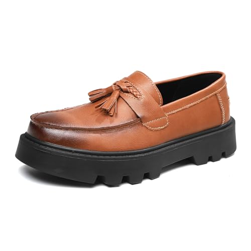 Men's Black Soft Patent Leather Platform Chunky Heel Loafers Fashion