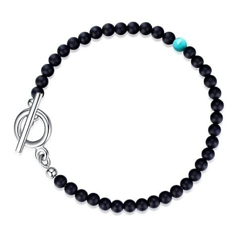 LuxSep Mens OT Clasp Matte Onyx and Turquoise Beads Bracelet Cover