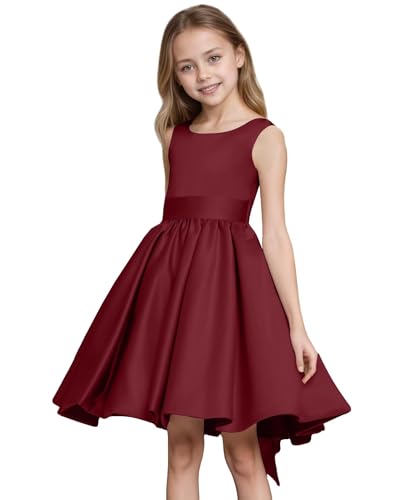 Satin Flower Girl Dress for Wedding Short Junior Bridesmaid Dresses for Girls Birthday Party Evening Gown