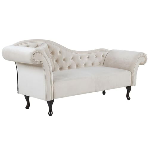 Image of Velvet Modern Chesterfield Chaise Lounge Couch 188 X 61 X 76 for Your Loving Space, (Beige, Standard)