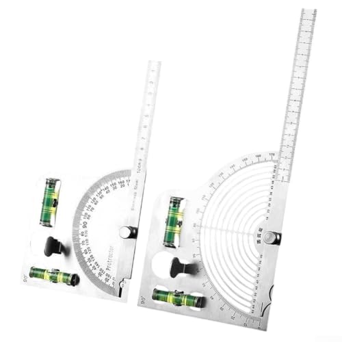 Righello angolare regolabile a 180 gradi in acciaio inox, goniometro con funzione di livellamento per la lavorazione del legno e uso industriale, confezione da 2