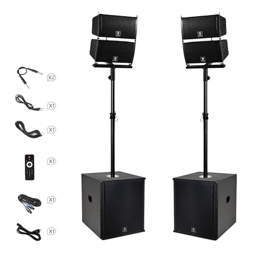 Melltimbro 15-inch 8000W P.M.P.O Stereo PA Speaker System Combo Set 4 Line Array Speakers, Two 15-inch Subwoofers for Party DJ Wedding Meeting
