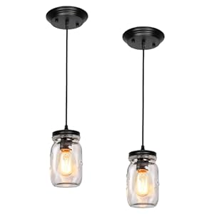 Mason Jar Light Fixtures, Farmhouse Pendant Light, Farmhouse Kitchen Island Lighting, Adjustable Hanging Pendant Lighting for Kitchen Foyer Hallway Dining Room, 2 Pack