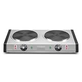 Waring Commercial Cast Iron Double Burner, Two 7.5' Electric Cooktops, Professional Countertop Hot Plate for...