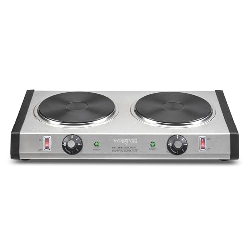 Image of Waring Commercial Double Burner, Two Heavy‑Duty 7.5" Cast‑Iron Plates for Countertop Cooking, Catering, and Professional Kitchens, WDB600X