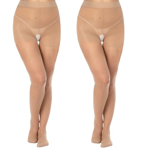 WiliW Women's Plus Size Control Top Stockings 12D Gusset Free Sheer Tights Moderate Tummy Control Pantyhose for Curvy Women