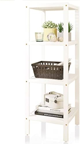 SMIBUY Bathroom Storage Shelf, 4-Tier Bamboo Rack Organizer, Multifunctional Shelving Unit for Living Room Bedroom Kitchen (White)