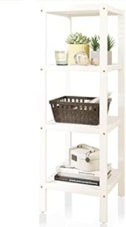 SMIBUY Bathroom Storage Shelf, 4-Tier Bamboo Rack Organizer, Multifunctional Shelving Unit for Living Room Bedroom Kitchen (White)