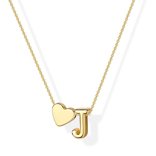 Inerney Gold J Necklace for Girl Heart Letter J Necklace for Women 14K Gold Plated Initial Pendant Jewelry Personalized Letter J Gift for Her Mothers Day Jewelry