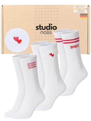Studio Nolis Tennissocken Herz Baumwolle 3er Set Socken Damen Herzen Streifen Crew Socks Spritz Oekotex 100 (35-38 Amore)