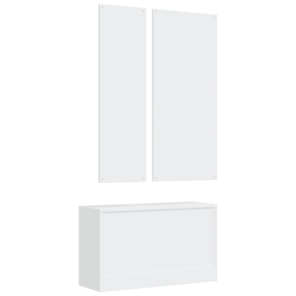 Set di 3 mobili da corridoio in legno bianco, con scarpiera, appendiabiti, specchio da parete per corridoio, ingresso, salvaspazio, con molto spazio e ganci stabili