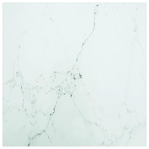 WRJENFSC Plateau de table blanc 50 x 50 cm - Verre trempé 6 mm - Aspect marbre - Design moderne - Robuste et durable - Pour cuisine, salon, bureau, balcon et...