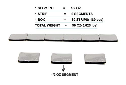 ACCRETION 1/2 Oz, 0.5 Oz, 90oz(180pcs), Grey, Wheel Weights (Lead Free). USA Made White Tape, Easy to Peel. Low Profile, 5.6 Lbs.