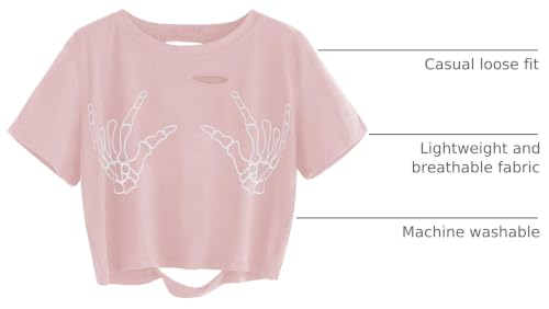 Image of Avanova Women Skull Finger Graphic Distressed Tee Shirt Ripped Short Sleeve Crop Tops