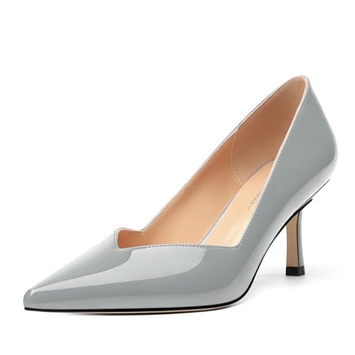 Image of Women Pointed Closed Toe 2.5 Inch Kitten Heel Slip On Pumps | Elegant Comfort Formal Dress Footwear, Versatile Ladies Shoes For Office Wedding Party Evening Daily Occasions
