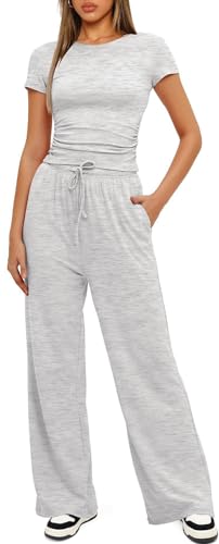 Survêtement femme ensemble élégant top ajusté et pantalon à cordon pour un été sans effort