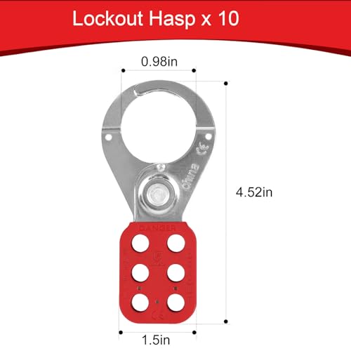 Image of Lock Out Tag Out Hasp,10Pack Tamper-Proof Stainless Steel Padlock Hasp with Extended Jaw,Red 1 inch Jaw Diameter Stainless Steel Lockout Hasp,Nylon Handle,Tamper-Proof and Impact-Resistant