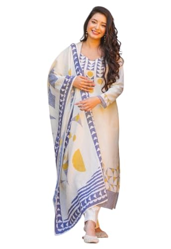 Kurta pour femme en coton imprimé avec pantalon ethnique traditionnel blanc LookMark L