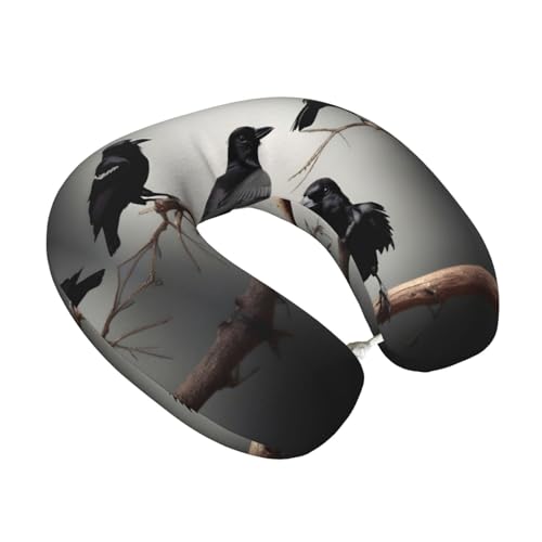 Almohada de Viaje con Estampado de Cuervos Negra miniatura 2
