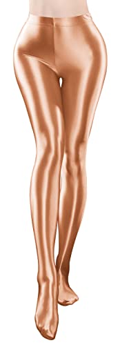 Image of FEOYA Women's Wet Look Footed Leggings Metallic Dance Tights Shiny Leggings Shimmer Pants Glitter Tights