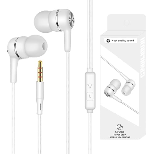 Rtinle In-Ear Kopfhörer Mit Kabel, 3.5mm Magnetisch In-Ear Ohrhörer mit Mikrofon und Lautstärkeregler,Kopfhörer Stereo und HiFi-Klang,für Galaxy, i-Phone, Smartphone, MP3 Players usw,Weiß