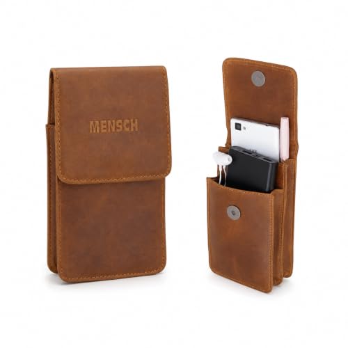 Image of MENSCH Genuine Leather Multifunctional Phone Mobile Pouch Waist Bag with Belt Loop for Accessories, Apple iPhones, Smartphones, Androids Upto 6.7 inch for Daily Use, Travelling for Men & Women (Tan)