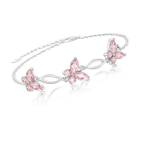 Image of Sterling Silver Butterfly Link Bracelet for Women,Adjustable Charming Dainty Jewelry,Ideal Gift for Mom,Wife and Her