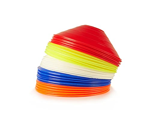 Ronex Sports Conos de Entrenamiento (Tenis, fútbol, Entrenamiento canino y Entrenamiento de Movilidad, coordinación, Velocidad) - Pack de 50 Conos (Mixtos(Rojo,Amarillo,Blanco,Azul,Naranja))