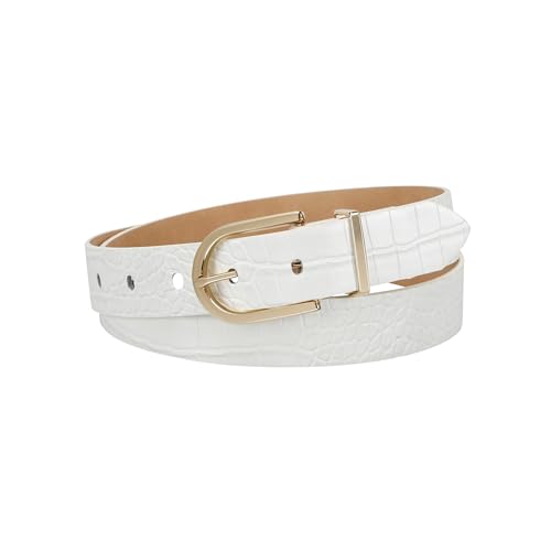 Calvin Klein Women's Metal Loop Casual Trouser Belt, White Croc, Large