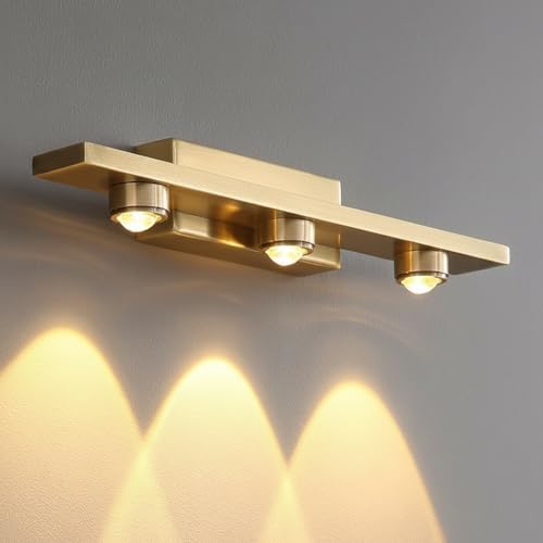 Image of Navam Creation 3 LED Spotlight Wall Light, Gold Finish Modern Wall Mounted Vanity Light, Warm White Accent Lighting for Bathroom Mirror, Bedroom, Hallway, Living Room & Home Decor