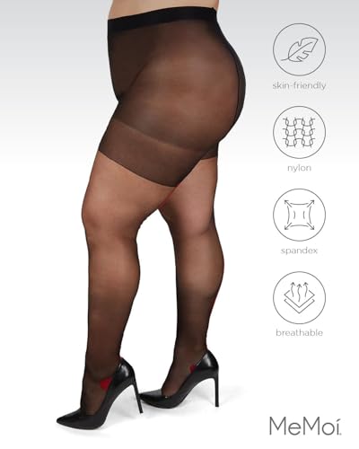 Image of MeMoi Plus Size Curvy Control Top Pantyhose for Women, Back Seam Cuban Heel Pantyhose, Lightweight Womens Stockings - 1X-7X
