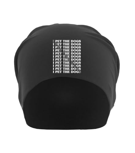 Bonnet souple unisexe en coton fin noir imprimé I Pet The Dogs avec coupe décontractée confortable