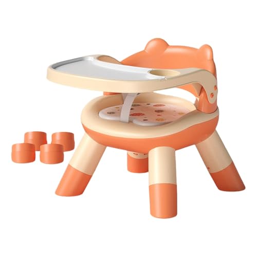 子供用ダイニングテーブルと椅子、ロースツール、折りたたみ式、ベビーベビーダイニングチェア、トレイ付きプレイチャイルドチェア、組み立て簡単、軽量で持ち運び簡単、6ヶ月から5歳までの子供用ダイニングチェアに適しています (4,オレンジ色)