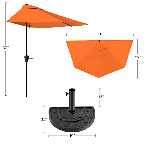 Image of Pure Garden Half Round Patio Umbrella with Easy Crank - Compact 9ft Semicircle Outdoor Shade Canopy for Balcony, Porch, or Deck (Terracotta)