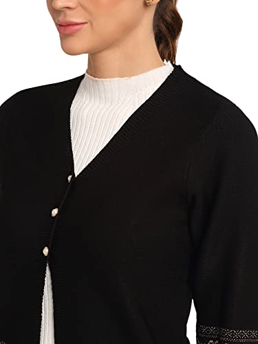 Image of Global Republic Embroidered Knit Regular Fit V-Neck Full Sleeves Cardigan for Women