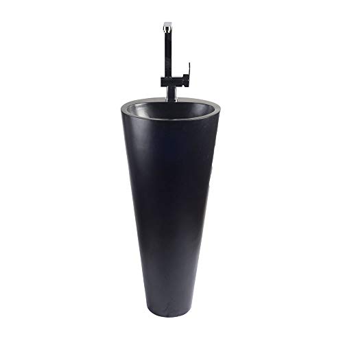 Preisvergleich Produktbild wohnfreuden Terrazzo Waschtischsäule Malibu schwarz Naturstein Stand-Waschbecken