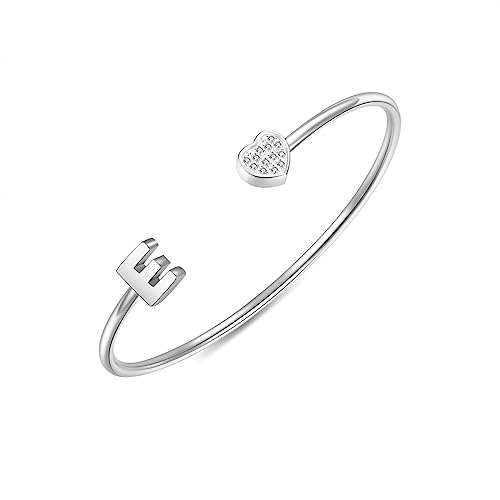 Image of VQYSKO Heart Initial Cuff Bracelets for Woman-CZ Stainless Steel Adjustable Open Bracelet Woman Jewellery,Birthday Gifts for Woman