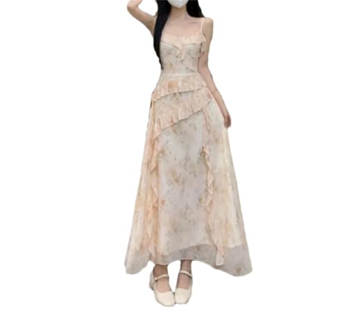 Plus Size Women's Floral Print Backless Dress Lace Trim High Waist Slimming Long Skirt