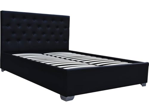 Habitat et Jardin - Lit Double Tino en Simili Noir avec Coffre Rangements 140 x 190 cm | Cadre de...